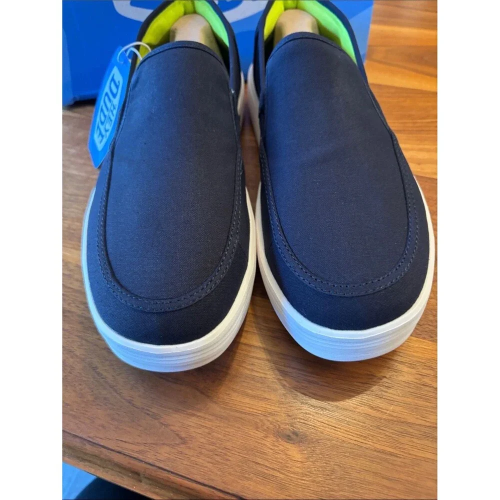 NEW Hey Dude Sunapee Navy White Canvas Men's Shoes Size 9